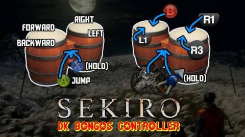 Sekiro con los bongos de Donkey Konga