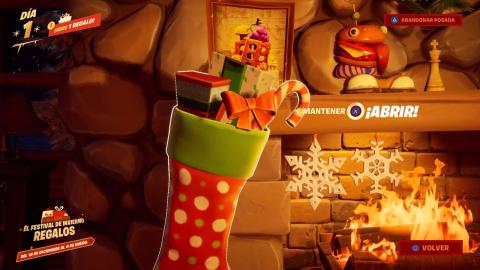 Busca calcetines navideños en la Cabaña del Festival de Invierno en Fortnite