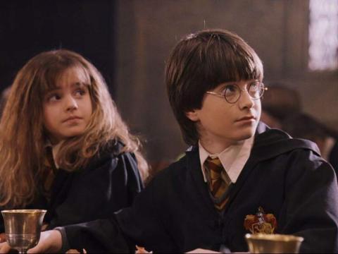 Hermione y Harry Potter en La piedra filosofal