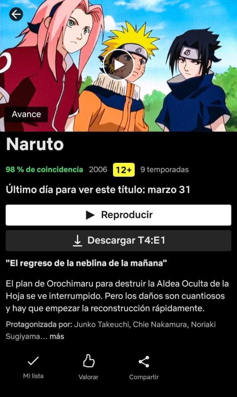 Naruto dejará de estar disponible en Netflix el 31 de marzo