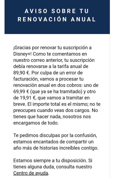 Aviso factura Disney Plus