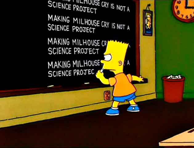 Los Simpson - Gag pizarra "Making Milhouse cry is not a science project" Los Simpson - Gag pizarra "Making Milhouse cry is not a science project"